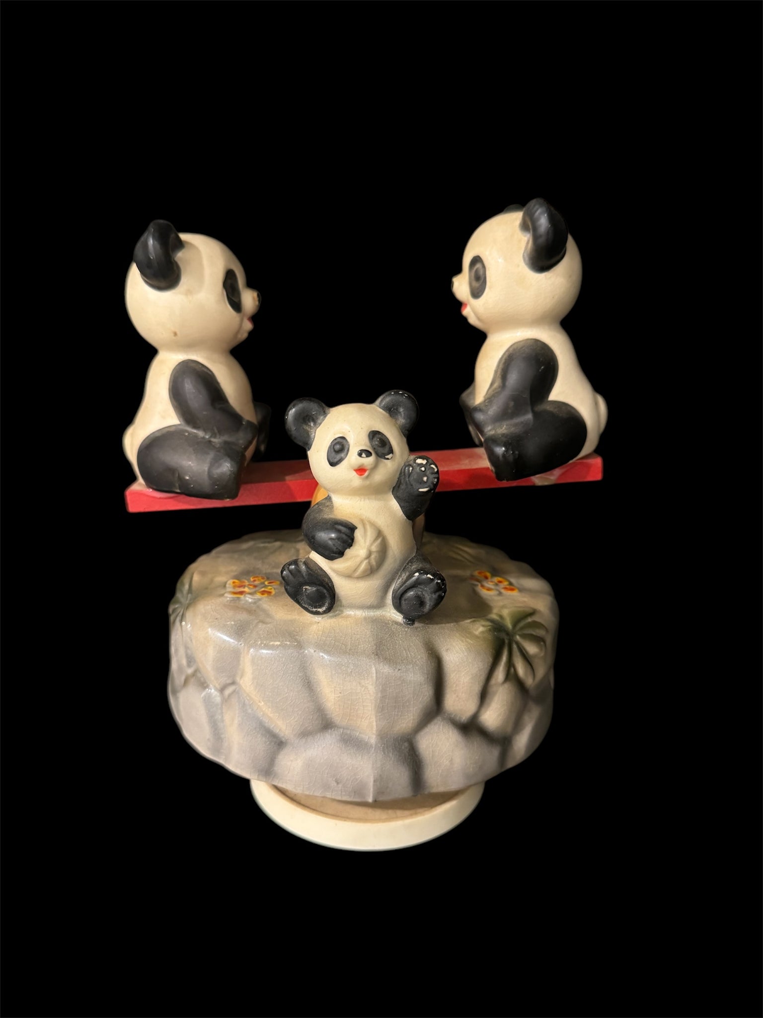 Rare Vintage Panda Bears Musical Seesaw Moves & Plays Music