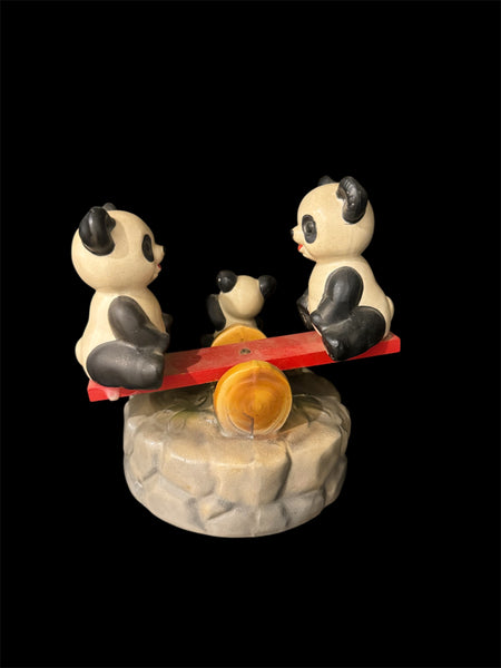 Rare Vintage Panda Bears Musical Seesaw Moves & Plays Music